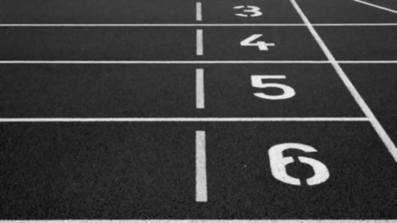 A running track with numbered lanes