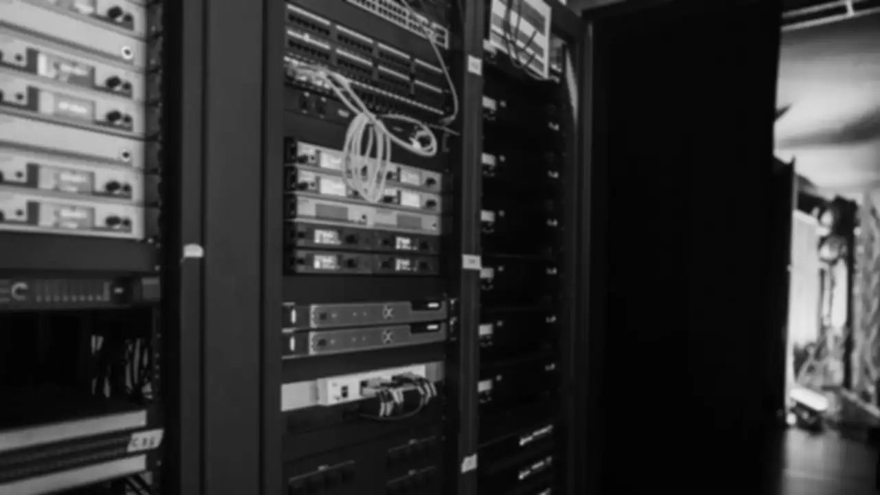 A rack of servers in a server room