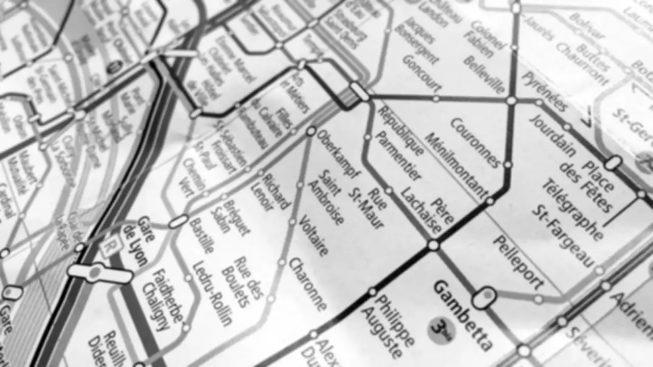 A close-up of a map with many lines
